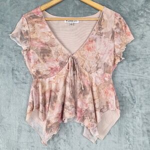 Womens Top Large Babydoll Y2K Forest Fairy Romantic Floral Coquette Asymmetrical